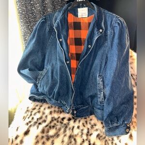 Vintage Denim Jacket with Plaid Lining